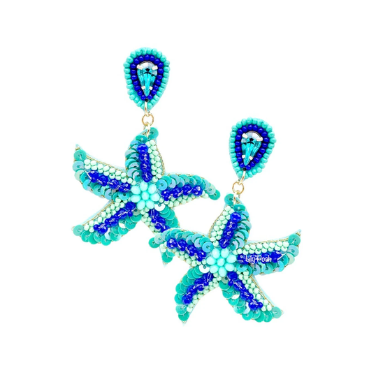 starfish Earring, Seed Bead Embellished Seashell Sea Life, Tropical Beach, Summer Vacation