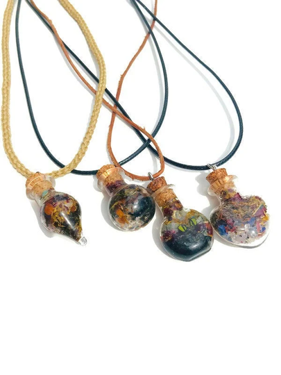Enchanted Herb Crystal Necklace, Spell Bottle Necklaces, Natural Healing Charm Genuine Gemstones