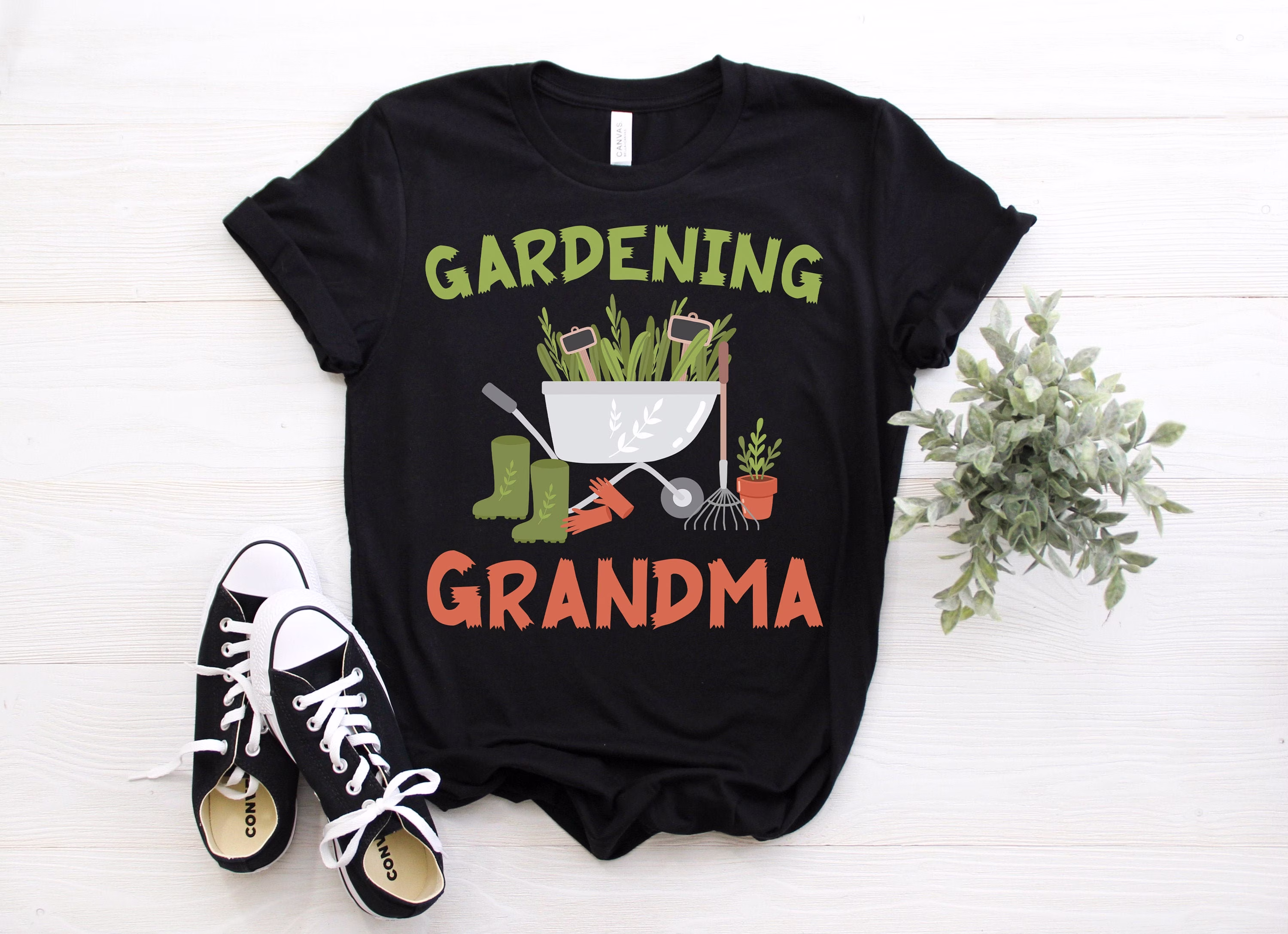 Gardening Grandma Gardener Cute T-Shirt, Home Garden, Plants Lover Grandmother Gardeners Gifts, Potted Succulent Plant, Mom Mother's Day