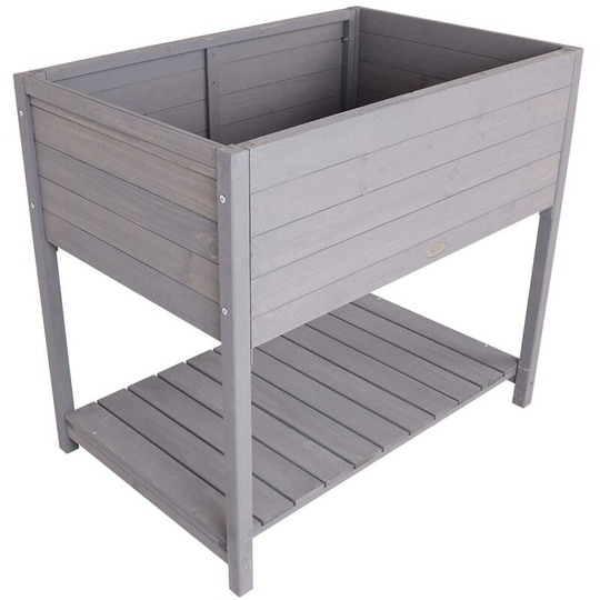 Charles Bentley - fsc Wooden Planter - Grey - Raised Box with Shelf Herb Plant Box - Grey