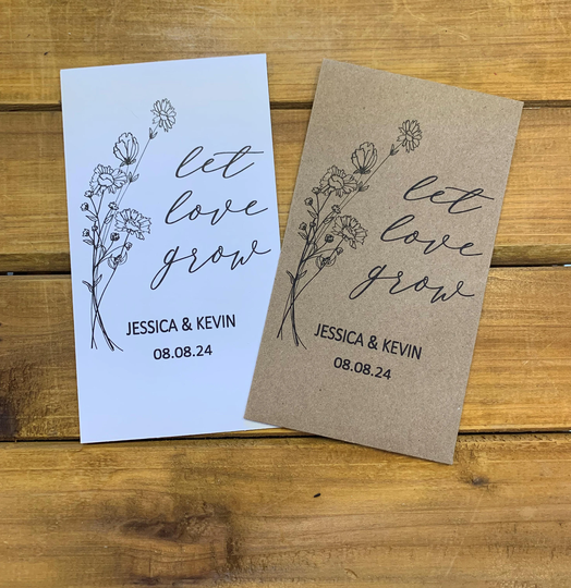 Wildflower Seed Packet Let Love Grow, White Or Brown Kraft , Wedding Favor, Bridal Shower, With Without Seeds | Set Of 15, Sp20087