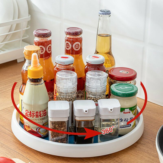 360 Rotating Seasoning Storage Rack Ecoco Seasoning Organizer Shelf Oil And non-slip Kitchen Accessories Kitchen Organizer 30cm l grey and white
