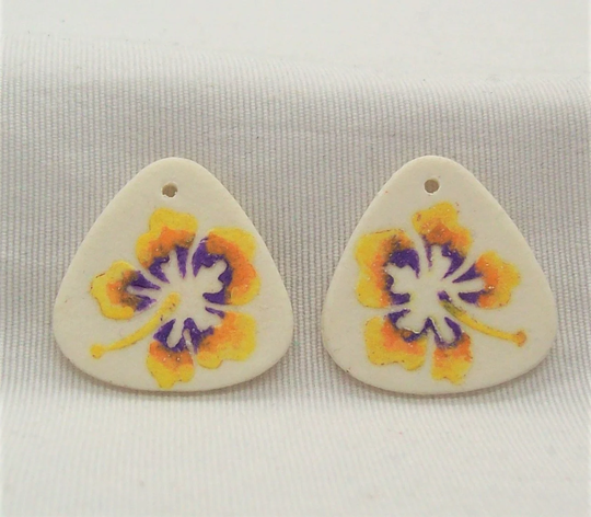 Polymer Clay Leather Look Components - Painted Hibiscus