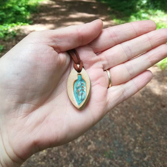 Ceramic Leaf Pendant Natural Organic Handcrafted Jewelry Necklace