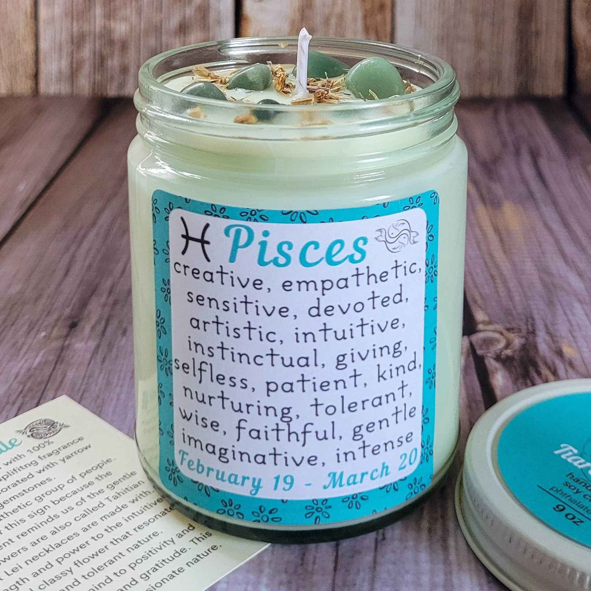 Pisces Candle | Gift For Zodiac Candles With Crystals & Herbs