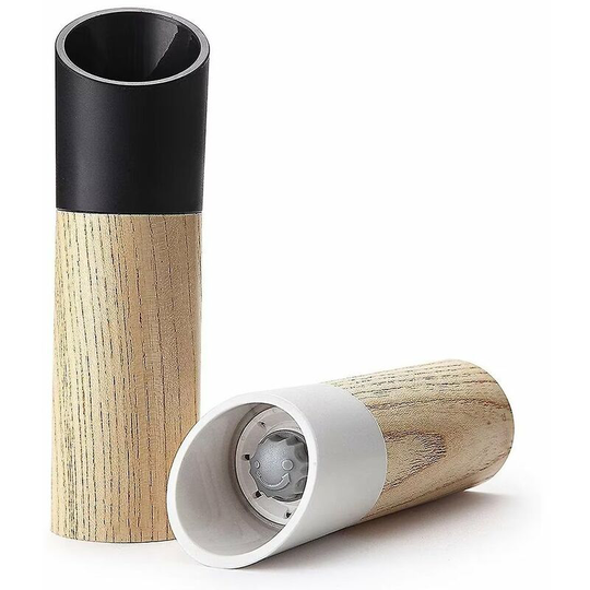 2-piece salt and pepper mill set with black and white bulk salt