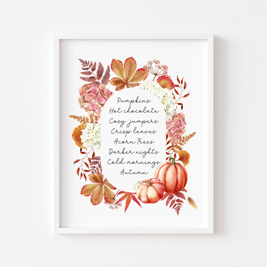 Autumn Print, Watercolour. Pumpkin Wreath Favourites Unframed Print|Autumn Decor|Seasonal Prints|Wall Art|Watercolour|Fall