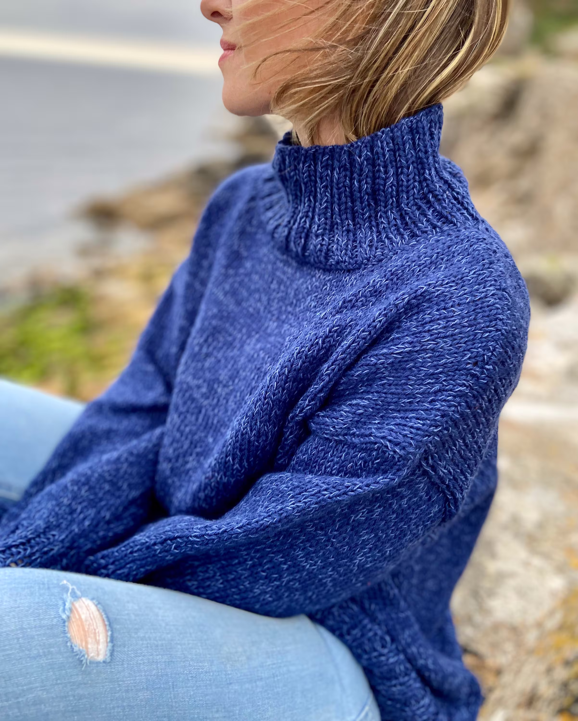 The Coco Wool & Organic Cotton Oversized Sweater in Navy Blue/Boho Sweater/Slouchy Sweater/Chunky Sweater/ Sustainable Fashion