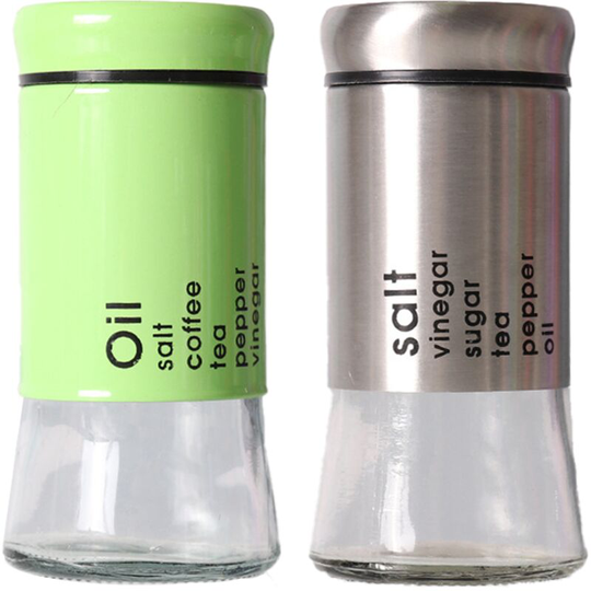 Fvbjd - Kitchen glass seasoning bottle barbecue pepper powder sprinkler bottle floor stall salt monosodium Green + silver with letters