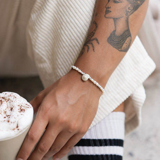 Pdang Shell & Pearl Bracelet, Organic Bracelet, Gift For Her, Boho Bead Bracelet Woman, Pineapple Island