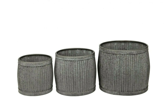 Set Or 1 Galvanised Zinc Ribbed Dolly Tub Metal Planters | Garden Flower Trough