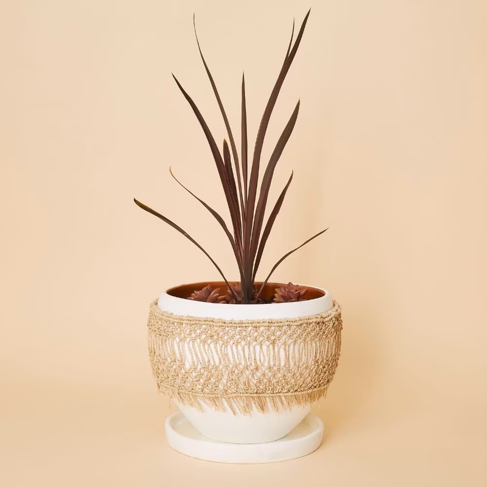 Bangladesh Large Macrame Wrap Terracotta Pot