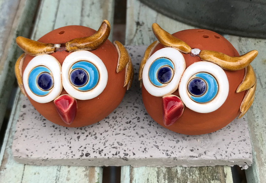 Pair Of Handmade Owl Salt & Pepper Pots Designed By Darwinworkshop, Owl Gift, Lover Present, Christmas New Home Tableware