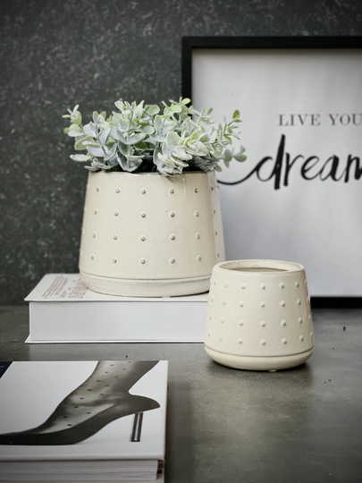 Spotty Textured Ceramic Plant Pot Off White, Various Sizes, Indoor House Pot, White Planter