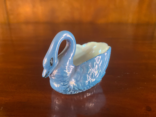 Vintage Blue Lustreware Swan Porcelain Open Salt