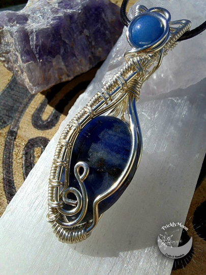 Wire Wrapped Sodalite Pendant, Crystal Necklace, Jewelry, Elven Witchy Gift For Her