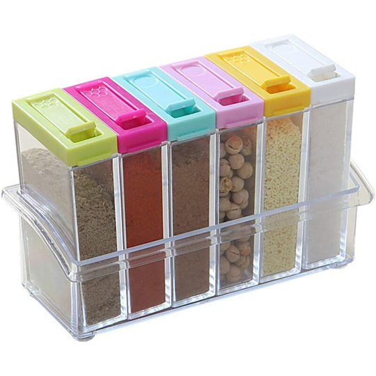 6 Case Spice Shaker Jars,Plastic Salt and Pepper Shakers with Lid,Transparent Condiment Jar Storage Container Storage Bottle Box Set Seasoning Shaker