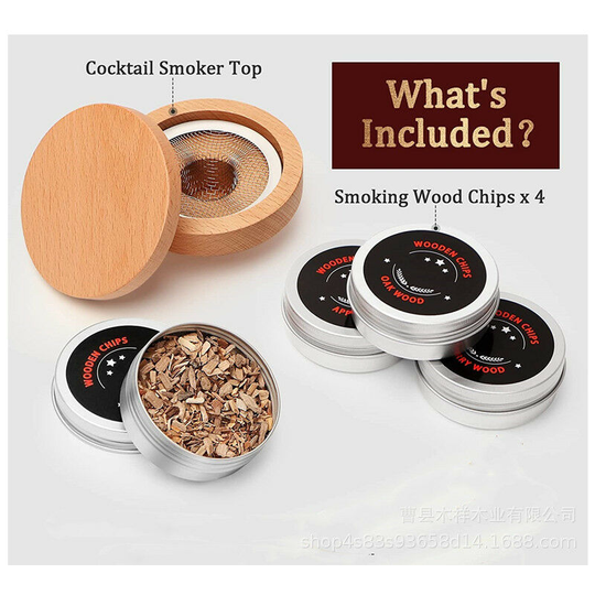Wooden Smoking Set Solid Wood Cocktail Smoking Set Smoke Hood Filter Bar Bartender Smoking Set Tool, Smoker+Aluminum Box+4 Flavor Sawdust