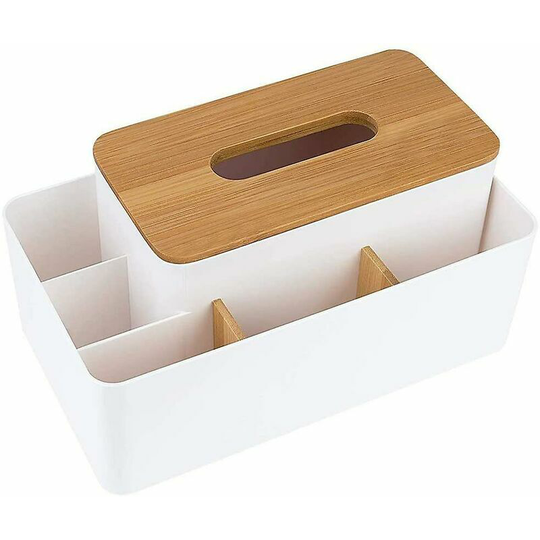 Qersta - Desktop Organizer Multifunctional Storage Box Bamboo Desktop Organizer Detachable Tissue Organizer Facial Tissue Holder, Desktop Storage