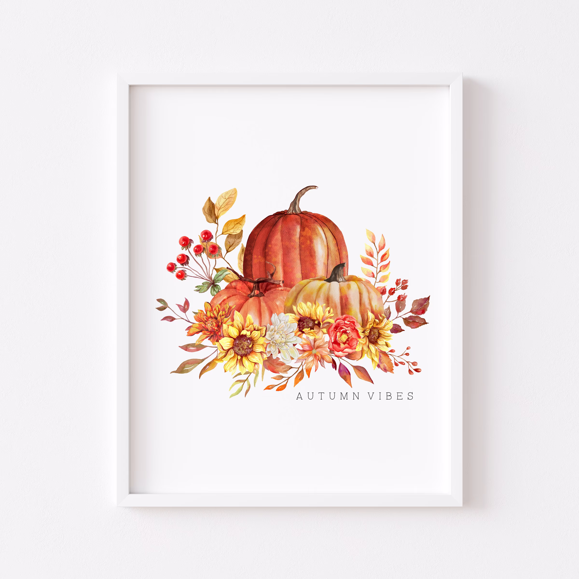 Autumn Print, Vibes Pumpkins, Sunflowers Unframed Print|Autumn Decor|Seasonal Prints|Wall Art|Watercolour|Fall Prints