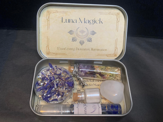 Moon Magick Witches Altar Tin, Witchcraft Kit For Manifestation & Illumination, Baby Witch Starter Luna Portable Tin