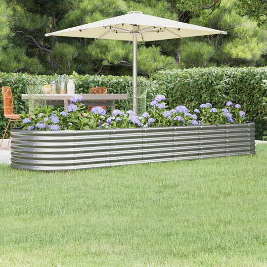 Garden Planter Powder-coated Steel 296x80x36 cm Silver