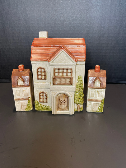 1980 Otagiri Cottage Salt & Pepper Shakers With Matching Savings Bank