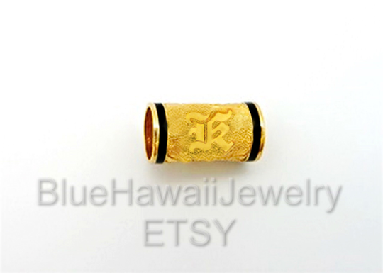 15mm Wide Hawaiian Oval Black Border Tube Hawaii Floater Initial Gold Letter Pendant 14K Gold Custom Made To Order