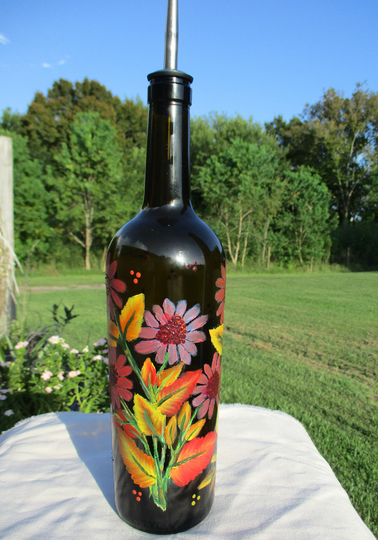 So Adorable Cute Hand Painted Olive Oil Vinegar Dispenser Coffee Creamer Cruet Special Bbq Sauce Salad Dressing Iridescent Pearly Sunflower