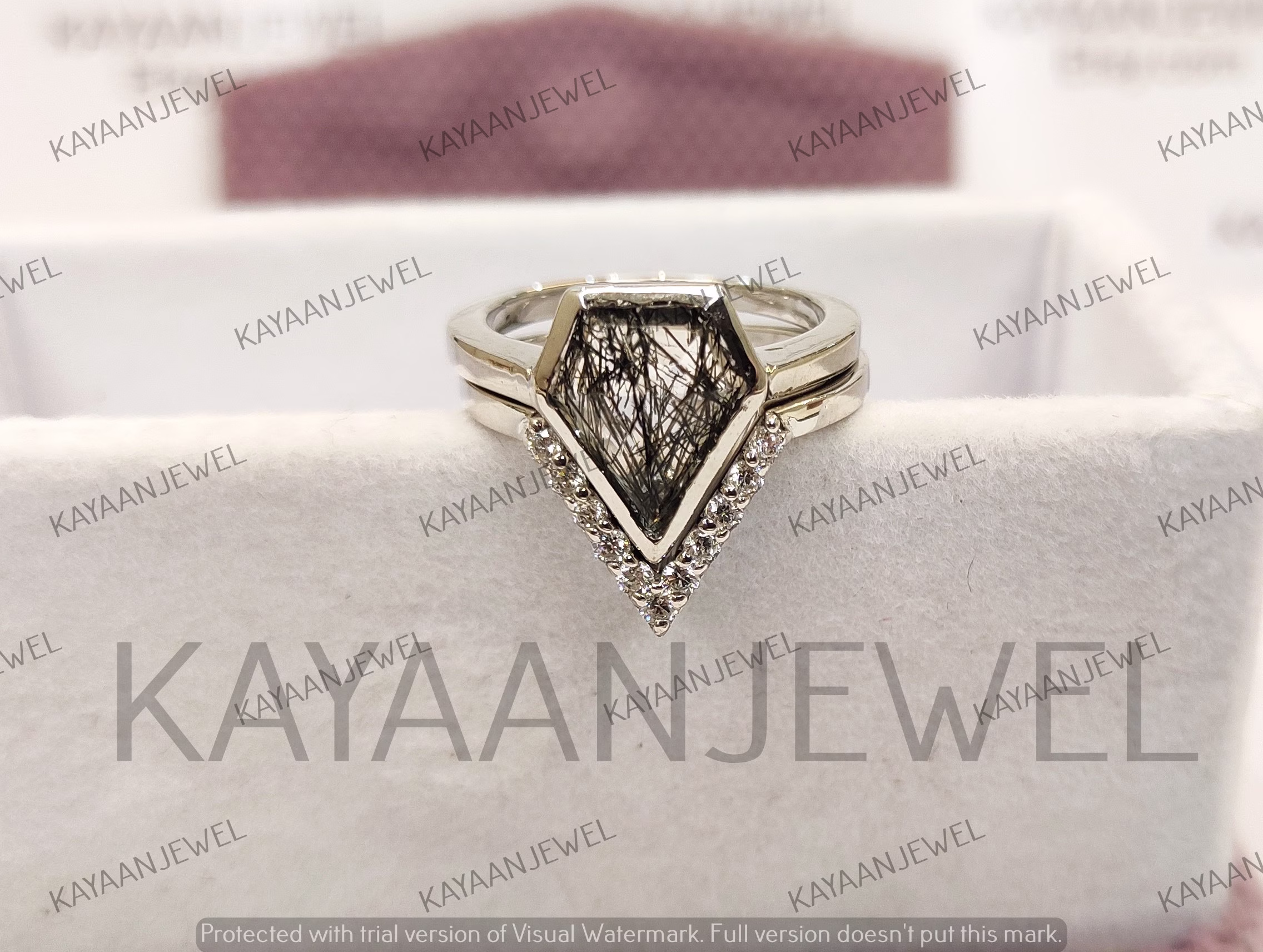 2.20Ct Salt & Pepper Kite Cut Diamond Engagement Wedding Ring Set in 925 Sterling Silver, Salt Pepper Ring, Diamond Shape Ring, Kite