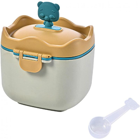 Portable Anti-Spill Baby Milk Powder Dispenser with Carry Handle and Scoop for Outdoor Activities (Yellow, Size l)