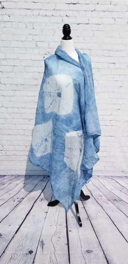 Indigo Hand Dyed, 100% Organic Cotton, Scarf, Shawl, Sarong, Light Blue