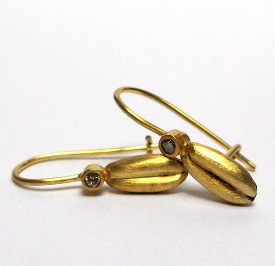 Wheat Seeds Earrings - Gold Earrings 14K Diamonds Seeds Collection Free Shipping