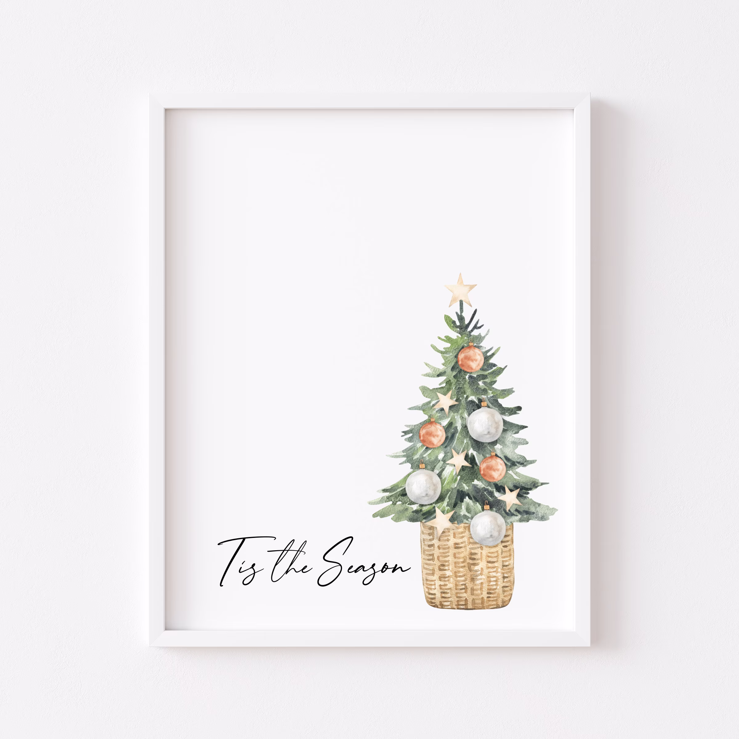 Christmas Print, Tis The Season Tree Seasonal Watercolour Illustration Unframed Print|Christmas Prints|Seasonal Decor|xmas Decor