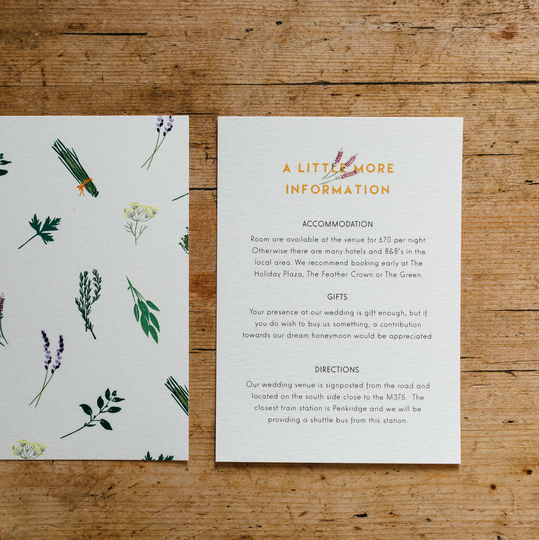 Herb Garden Wedding Information Cards