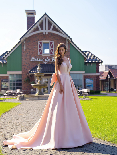 Pink Powder Wedding Dress, A-Line Bridal Gown, V-Neck Backless Simple Style Deep Dress, Cute Ball Gown