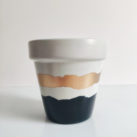 Black Bottom & Gold Band Planter 11cm - Black/Off White Perfect Gifts, Quirky, Homeware, Gifts For Them, Her, Home Decor