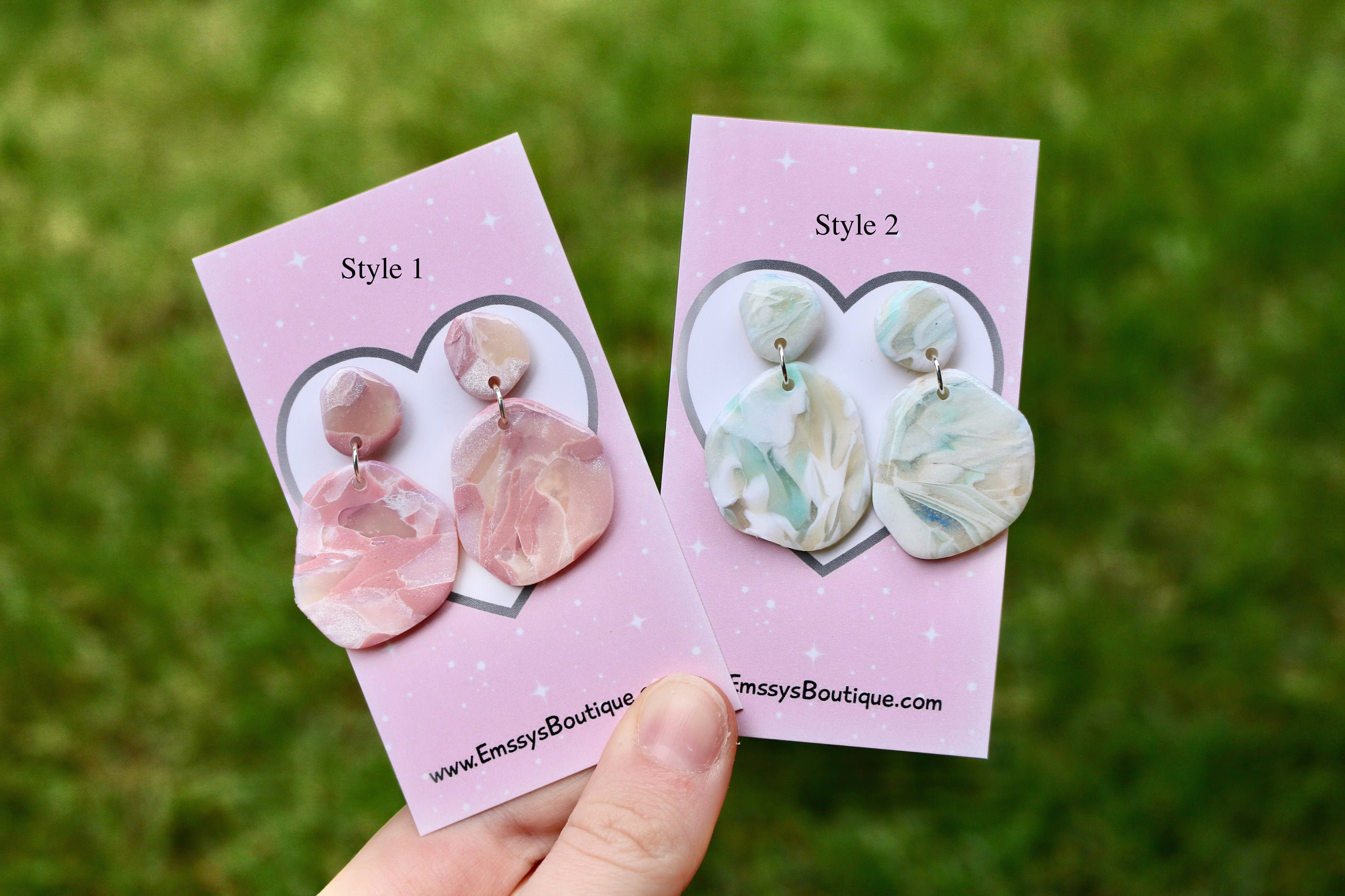 Marbled Organic Shapes Statement Earrings - Polymer Clay