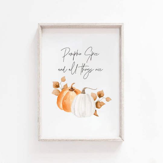 Pumpkin Spice & All Things Nice | Autumn Prints Decor Halloween Fall Seasonal Wall Art Latte