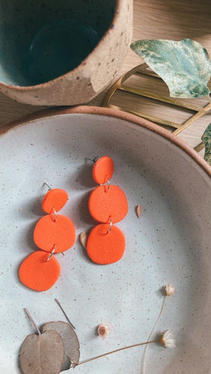 Textured Organic Pebbles in Deep Orange | Statement Slow Made Colourful Polymer Clay Dangle Earrings Gifts For Her