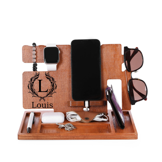 Wooden Desk Organizer Natural Beech Wood Phone Holder Watch Headphone Charging Station Table Organization Stand Office Furniture