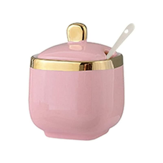 Home Kitchen Ceramic Sugar Bowl Seasoning Containers Spice Jars with Spoon & Lid for Serving Sugar, Salt, Pepper, Spice(11*8 cm, 300ML) - Readcly