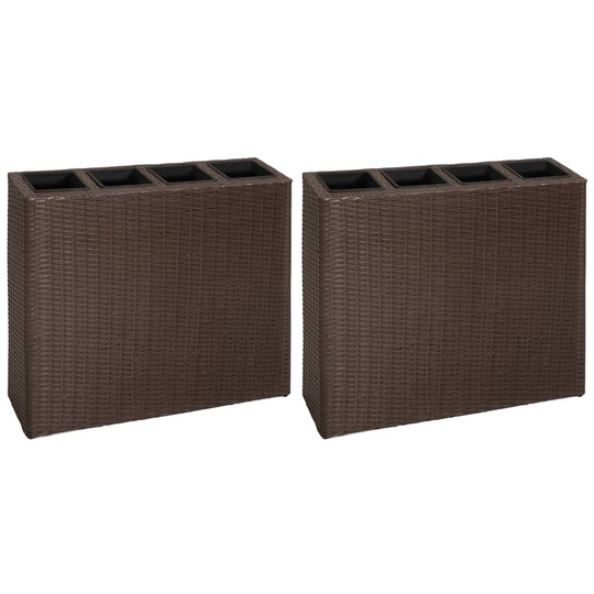 Topdeal - Garden Raised Bed with 4 Pots 2 pcs Poly Rattan Brown(2x41085) VDFF21320_UK