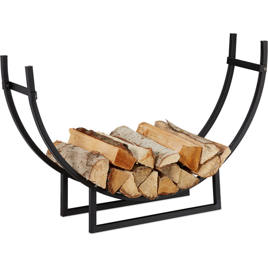 Firewood Rack, Half-Round, Indoors, Powder-Coated Steel, Log Cradle, HxWxD 55x92x21 cm, Black - Relaxdays