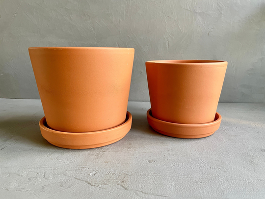 Terracotta Pot With Saucer | Natural Clay Planters Drainage Hole Classic Design Earthenware Red Pot & Saucer