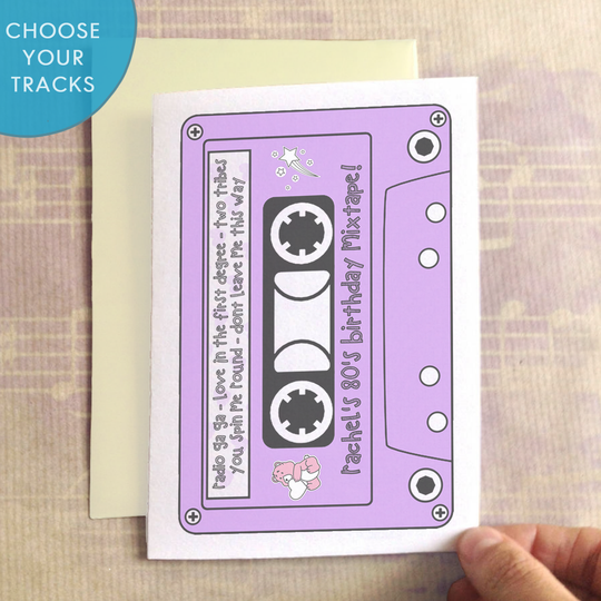 Personalised Mixtape Birthday Card, Powder Blue/Blue/Pink