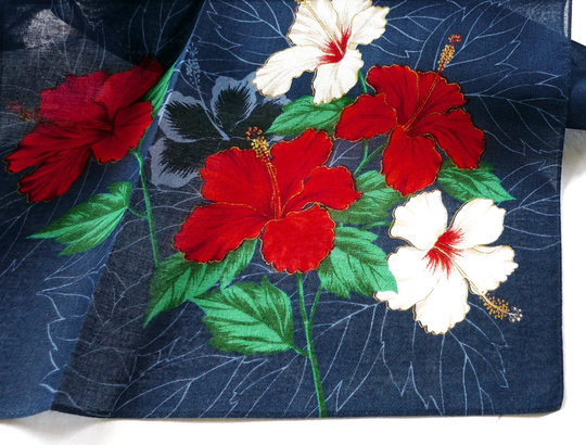 Vintage Japanese Handkerchief Women Floral Tropical Flowers 21.5" X 21