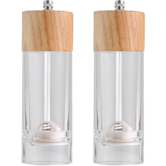 Premium Acrylic Salt and Pepper Grinder Set, Manual Salt and Pepper Mills- Wooden Shakers 6 inches (color box)