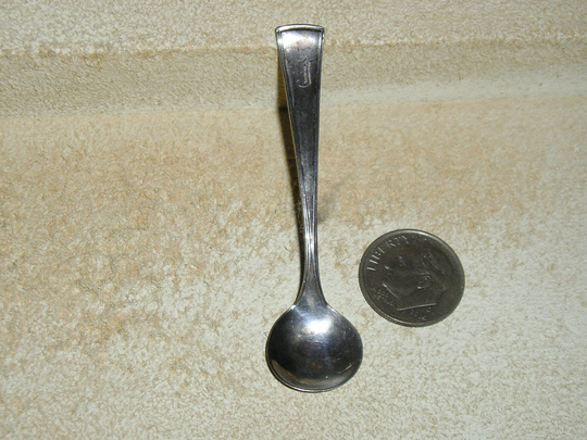 Vintage Signed Sterling Silver Salt Cellar Spoon Marked With Initial F 1940's 12