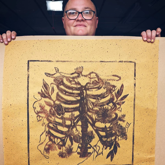 Block Print Rib Cage Titled Slow Things
